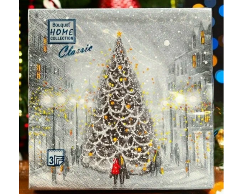 Салфетки бумажные 33*33 20шт 3-сл Новый год рисунок в ассортименте купить в Новосибирске в Упакофф