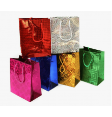 Пакет подарочный бумажный 12*15*5,5 голографический микс цвет в ассортименте
