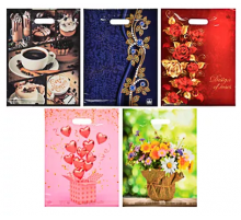 Пакет с вырубной ручкой 40*50 70мкм В АССОРТИМЕНТЕ