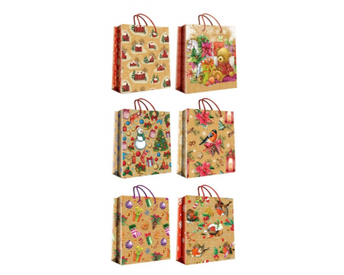 Пакет подарочный бумажный 26*32*12 НОВЫЙ ГОД рисунок в ассортименте (уп12шт) купить в Новосибирске в Упакофф