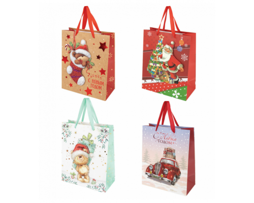 Пакет подарочный 11*6*15 НОВЫЙ ГОД рисунок в ассортименте купить в Новосибирске в Упакофф