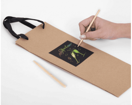 Пакет подарочный под бутылку крафт 13х8х36 НАБОР скретч-слой+стилус