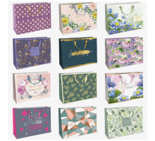 Пакет подарочный бумажный 32*26*12 горизонтальный рисунок в ассортименте