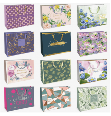 Пакет подарочный бумажный 32*26*12 горизонтальный рисунок в ассортименте