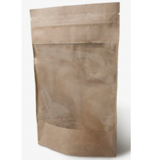 Пакет дой-пак 225*140 бумажный крафт окно 100мм с застежкой зип лок (уп50)