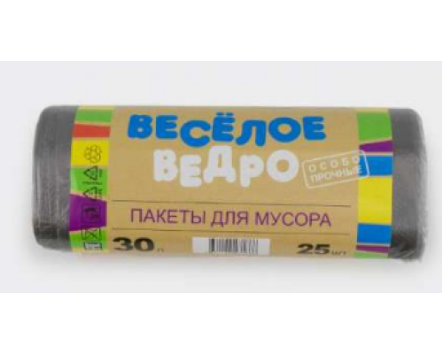 Мешок для мусора ПНД 30л 25шт Веселое ведро в рулоне