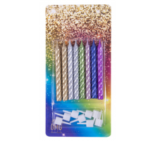 Свечи тортовые 7см 8шт Спираль с держателями Микс