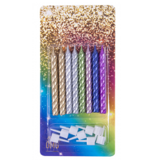 Свечи тортовые 7см 8шт Спираль с держателями Микс