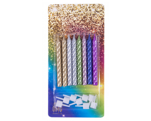 Свечи тортовые 7см 8шт Спираль с держателями Микс