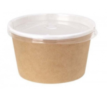 Салатник ECO Round Bowl 500мл крафт/белый дно+крышка прозр