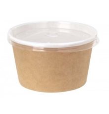 Салатник ECO Round Bowl 500мл крафт/белый дно+крышка прозр