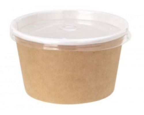 Салатник ECO Round Bowl 500мл крафт/белый дно+крышка прозр