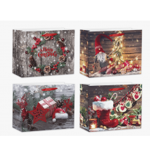 Пакет подарочный бумажный 32*26*12 НОВЫЙ ГОД НГ горизонтальный рисунок в ассортименте